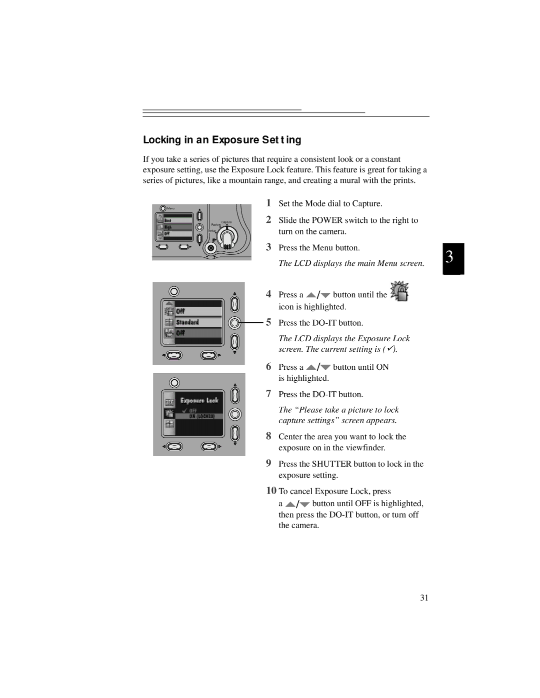 Kodak DC5000 manual Locking in an Exposure Setting 