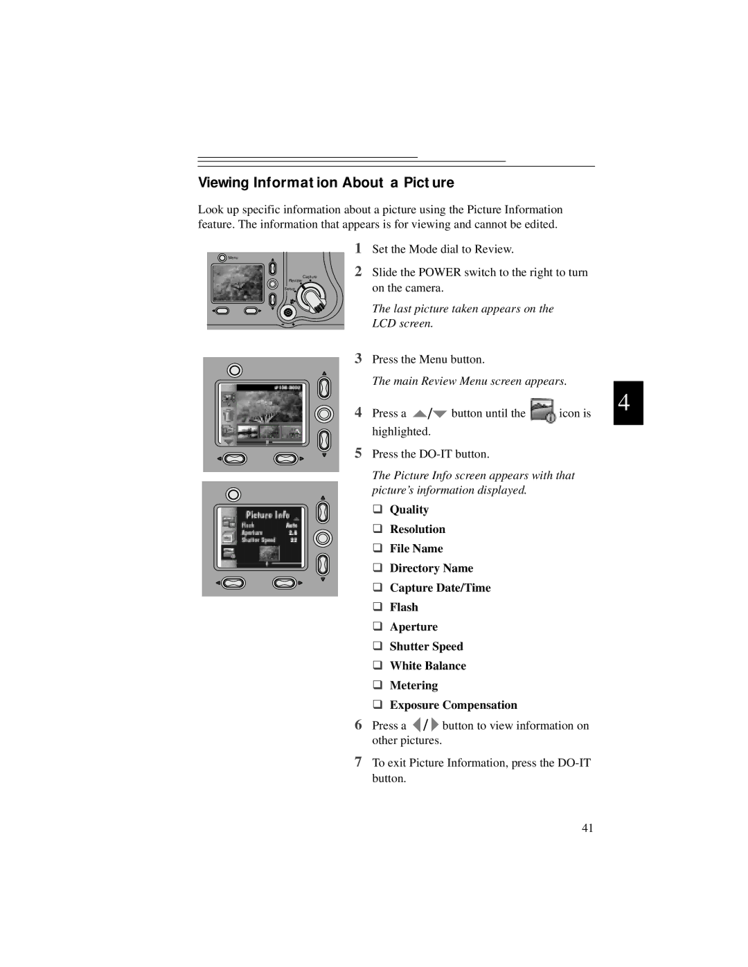 Kodak DC5000 manual Viewing Information About a Picture 