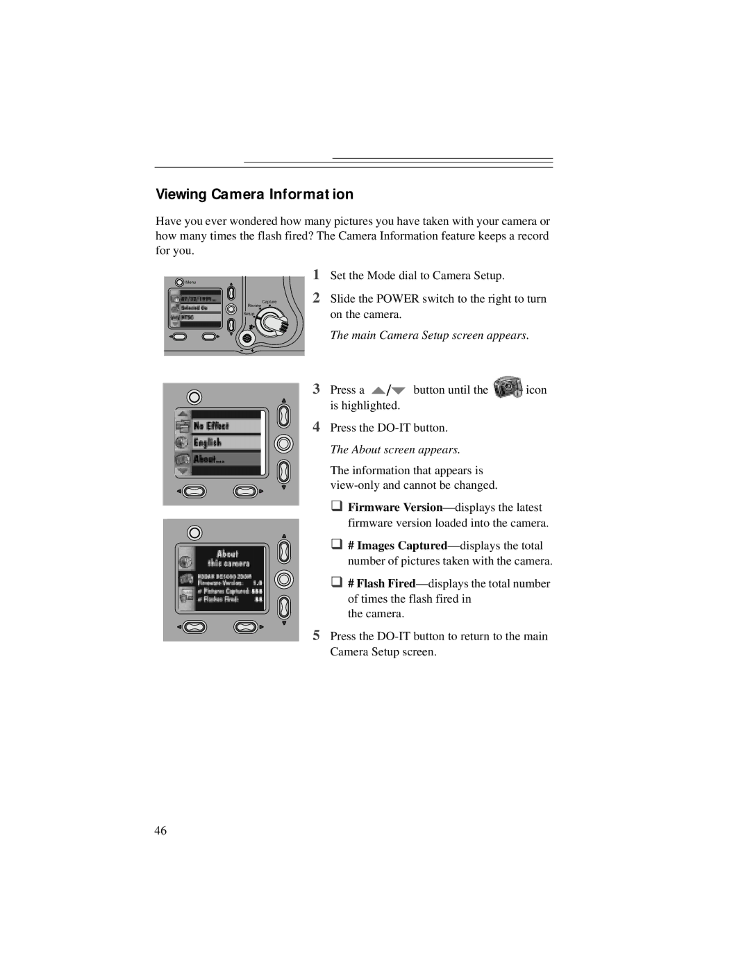 Kodak DC5000 manual Viewing Camera Information 