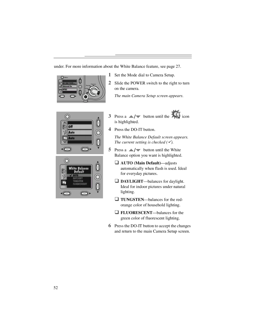 Kodak DC5000 manual Main Camera Setup screen appears 