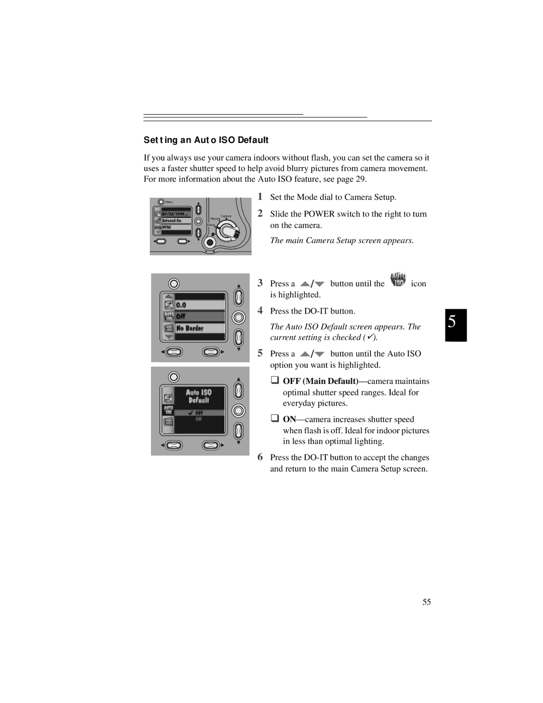 Kodak DC5000 manual Setting an Auto ISO Default 