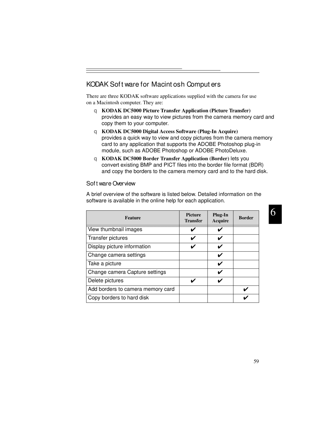 Kodak DC5000 manual Kodak Software for Macintosh Computers 