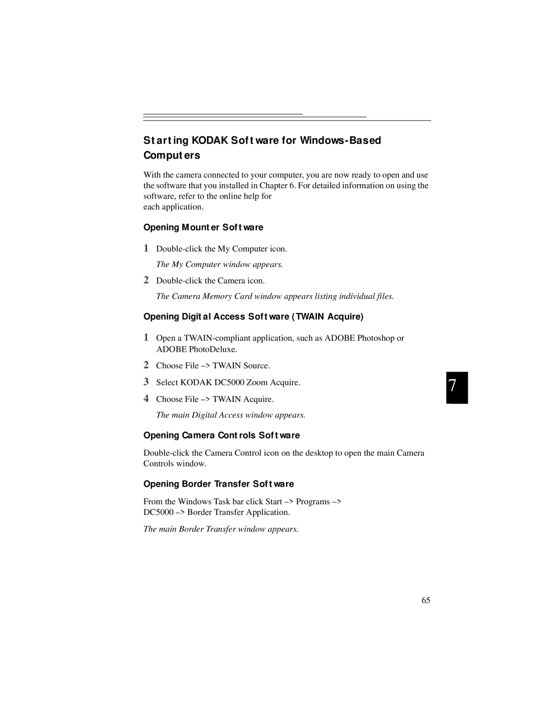 Kodak DC5000 manual Starting Kodak Software for Windows-Based Computers, Opening Mounter Software 