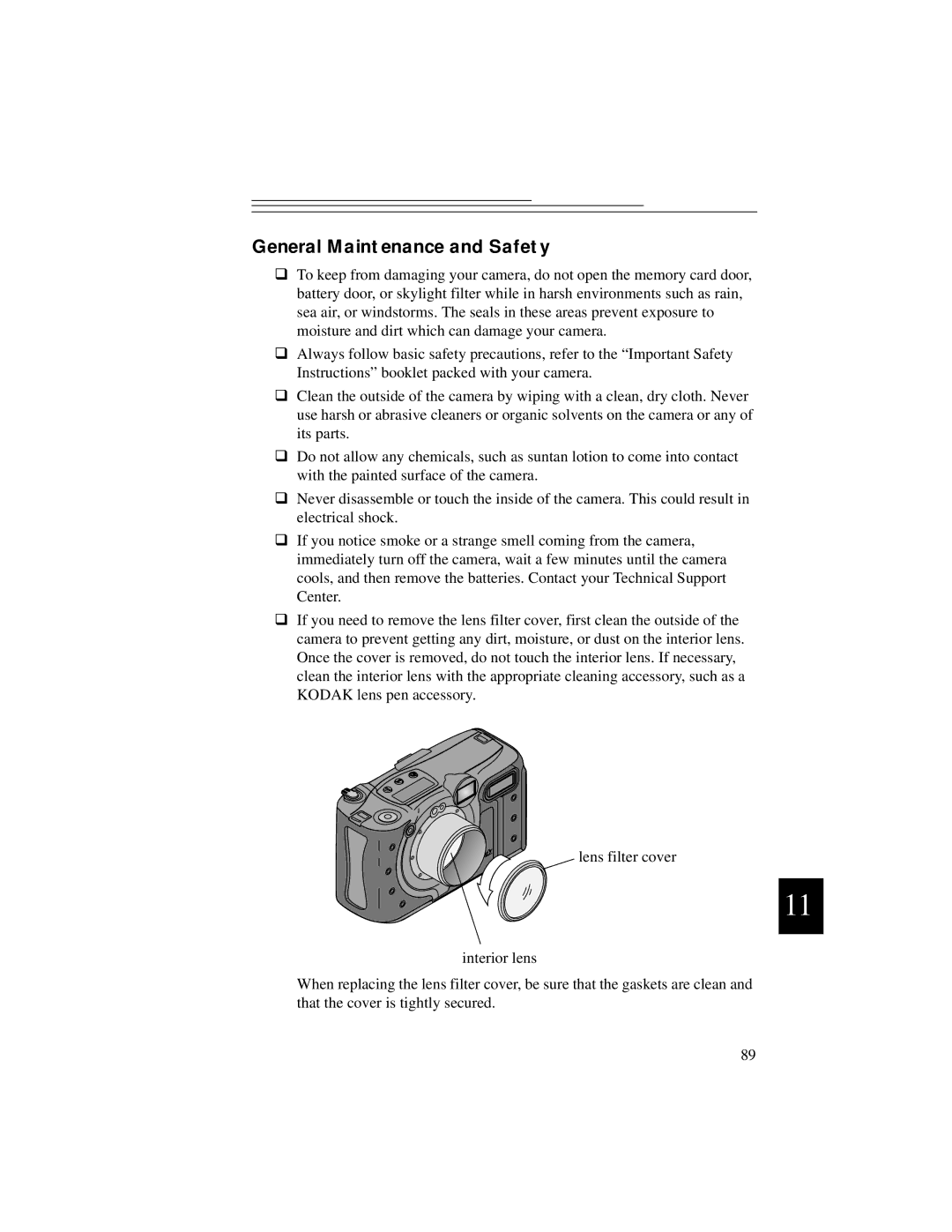 Kodak DC5000 manual General Maintenance and Safety 