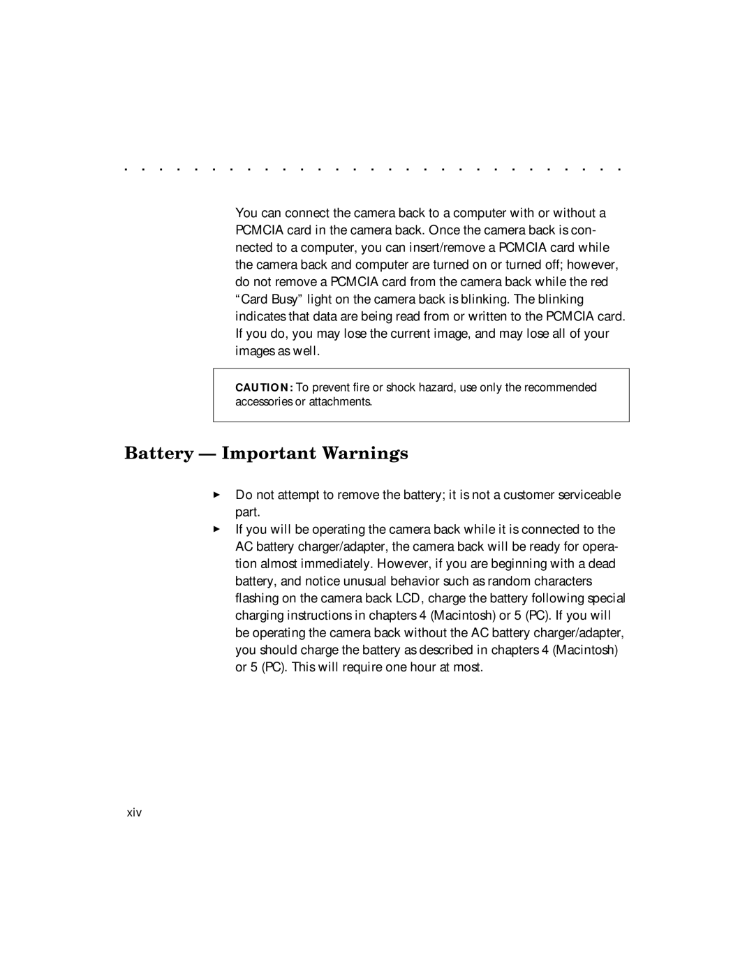 Kodak DCS 465 user manual Battery Important Warnings 