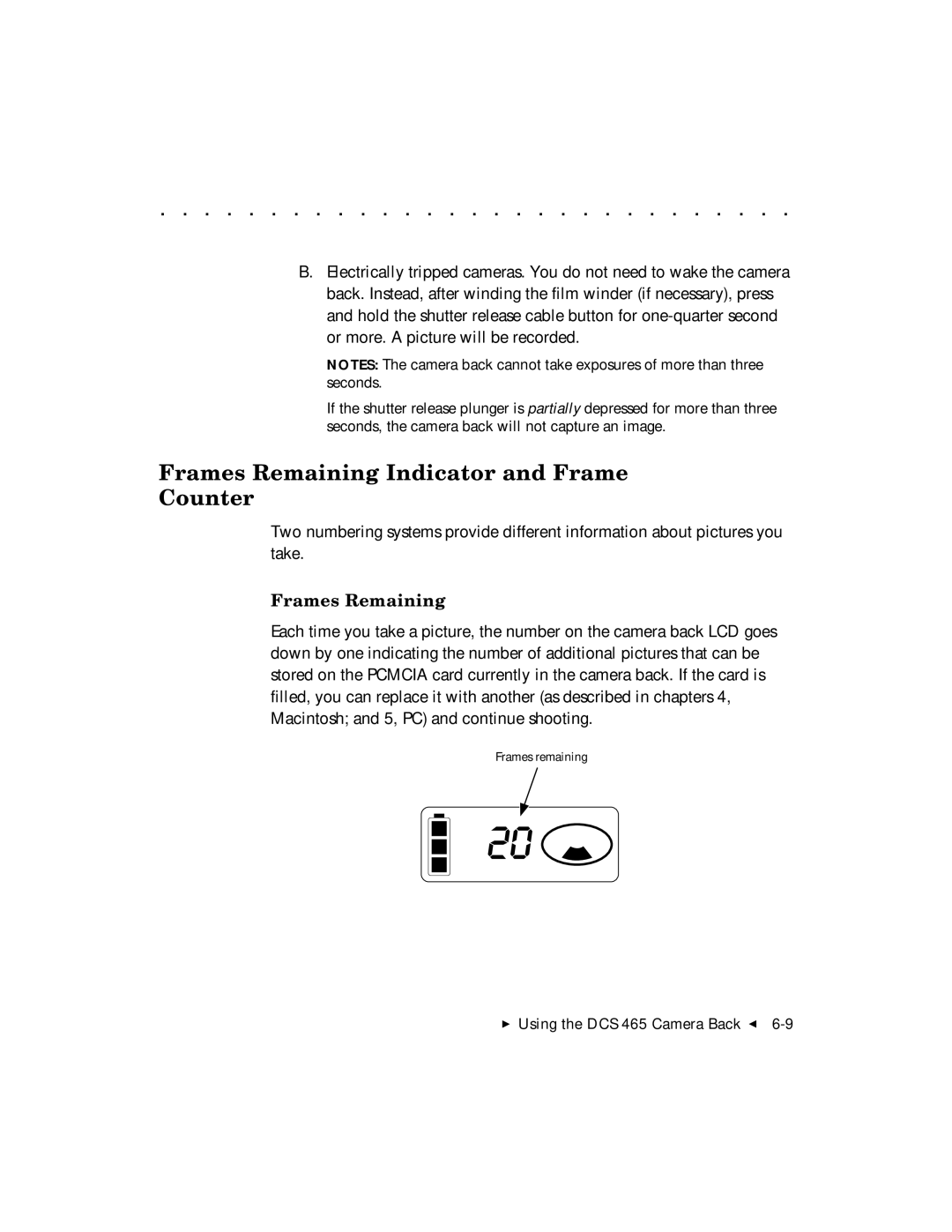 Kodak DCS 465 user manual Frames Remaining Indicator and Frame Counter 