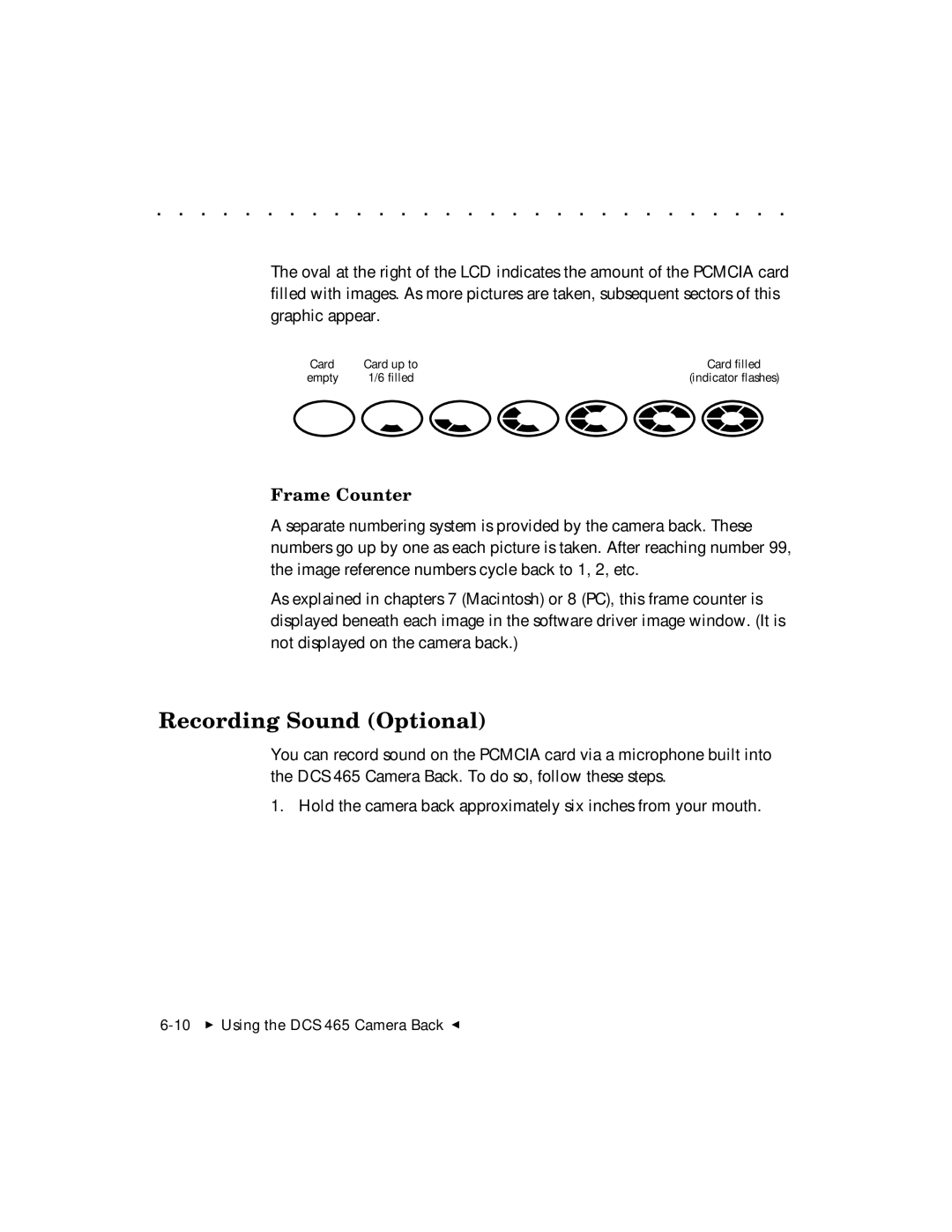 Kodak DCS 465 user manual Recording Sound Optional, Frame Counter 