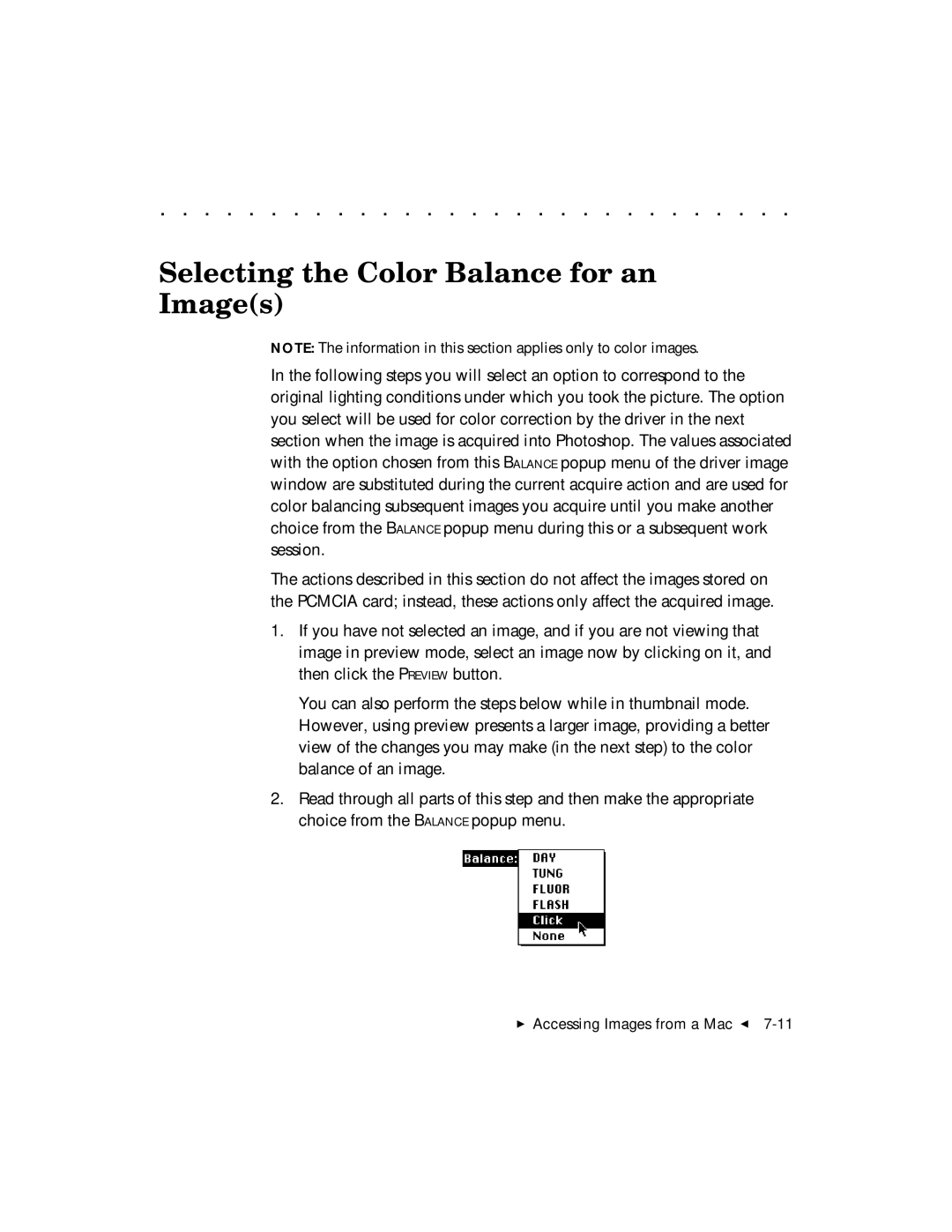 Kodak DCS 465 user manual Selecting the Color Balance for an Images 