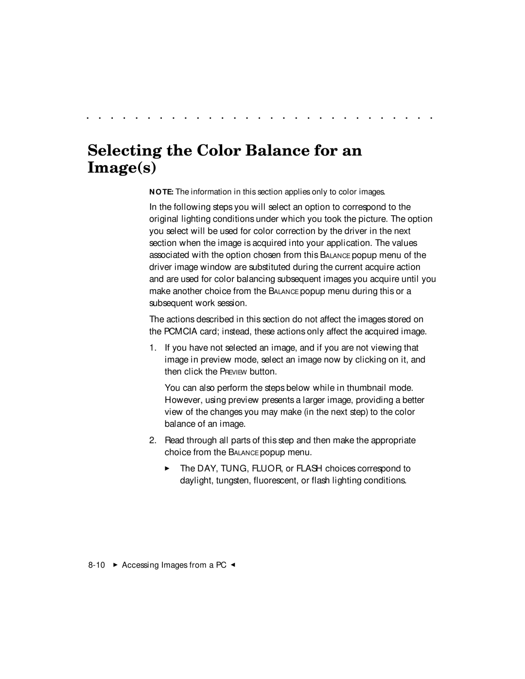 Kodak DCS 465 user manual Selecting the Color Balance for an Images 