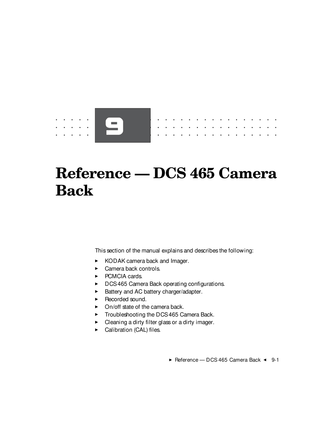 Kodak user manual Reference DCS 465 Camera Back 