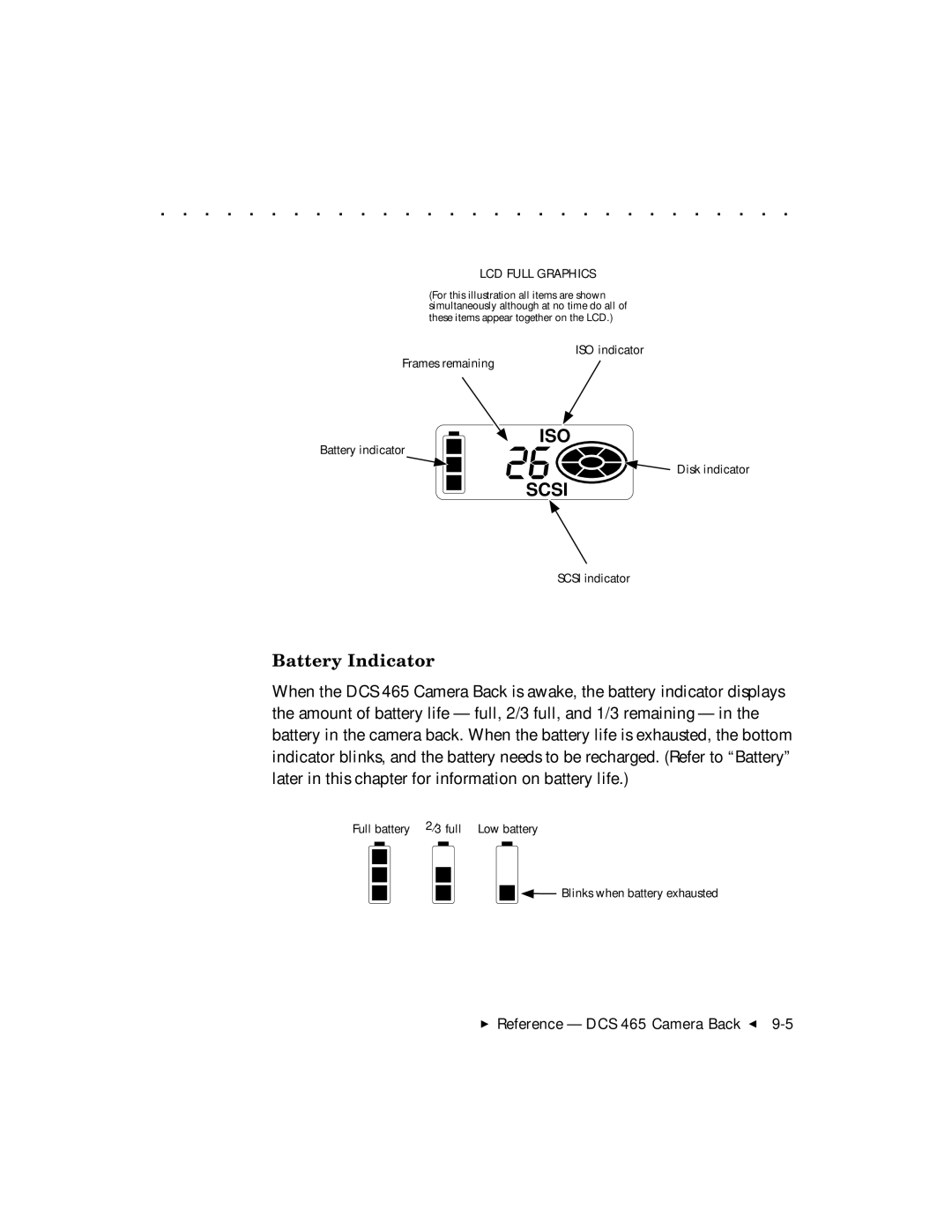 Kodak DCS 465 user manual Battery Indicator, LCD Full Graphics 