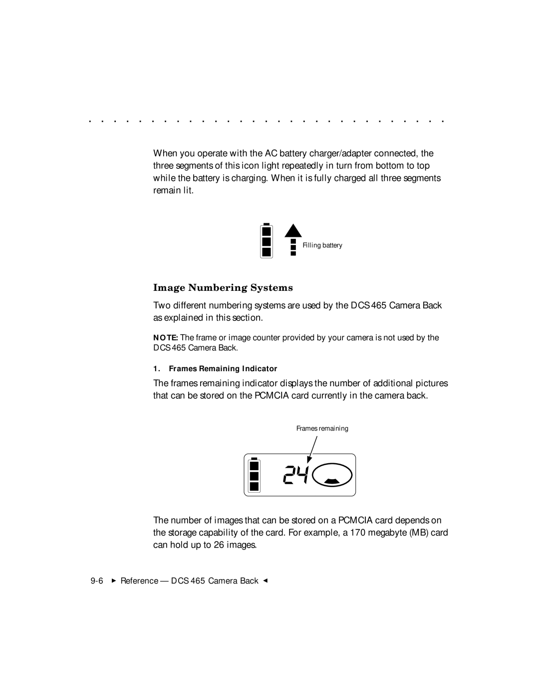 Kodak DCS 465 user manual Image Numbering Systems, Frames Remaining Indicator 