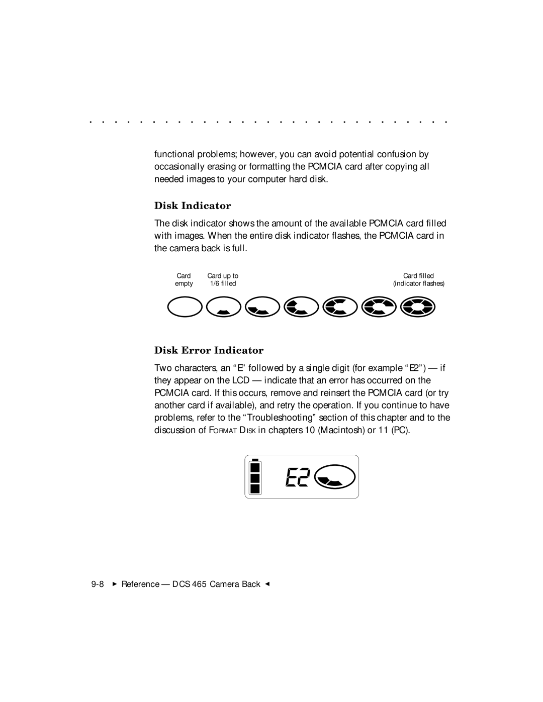 Kodak DCS 465 user manual Disk Indicator, Disk Error Indicator 