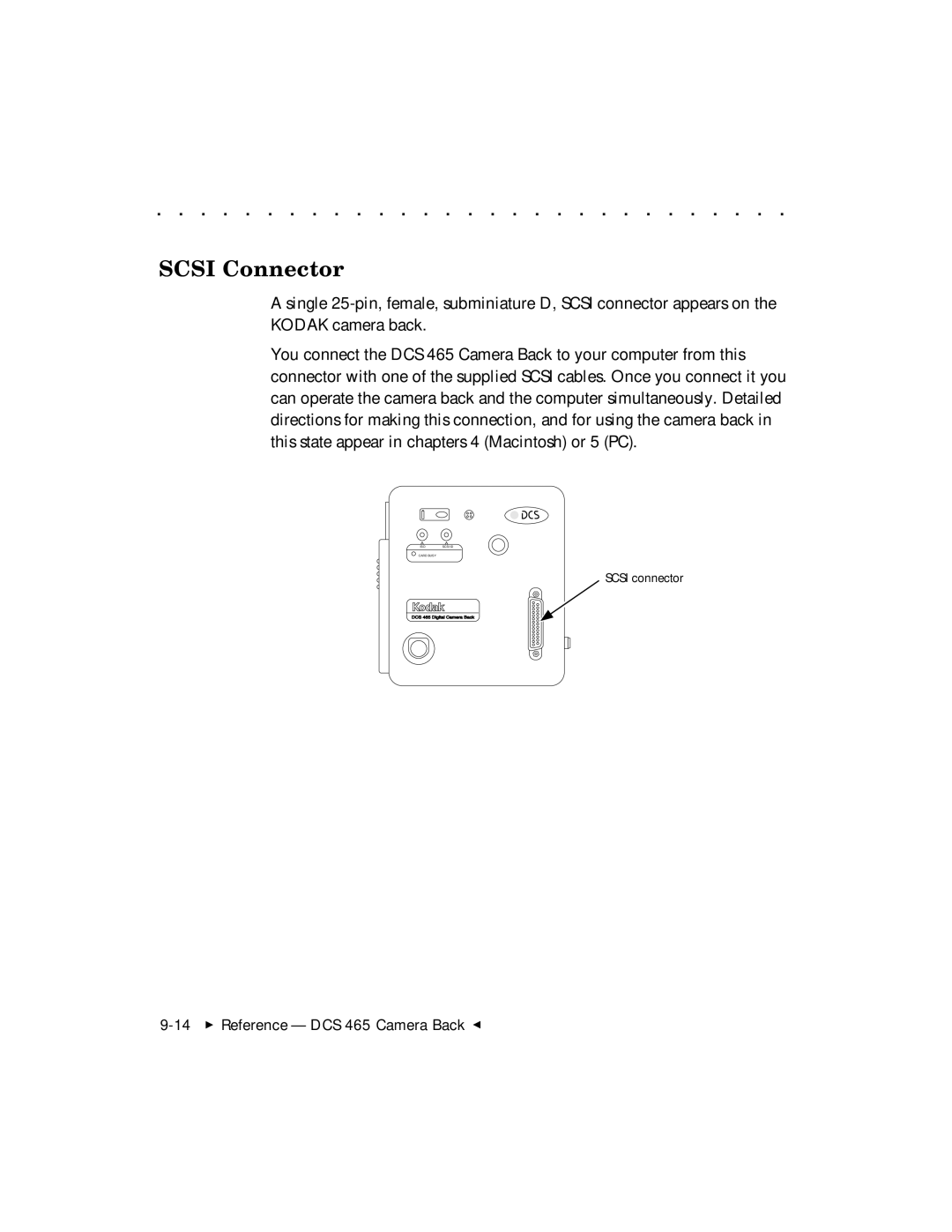 Kodak DCS 465 user manual Scsi Connector 