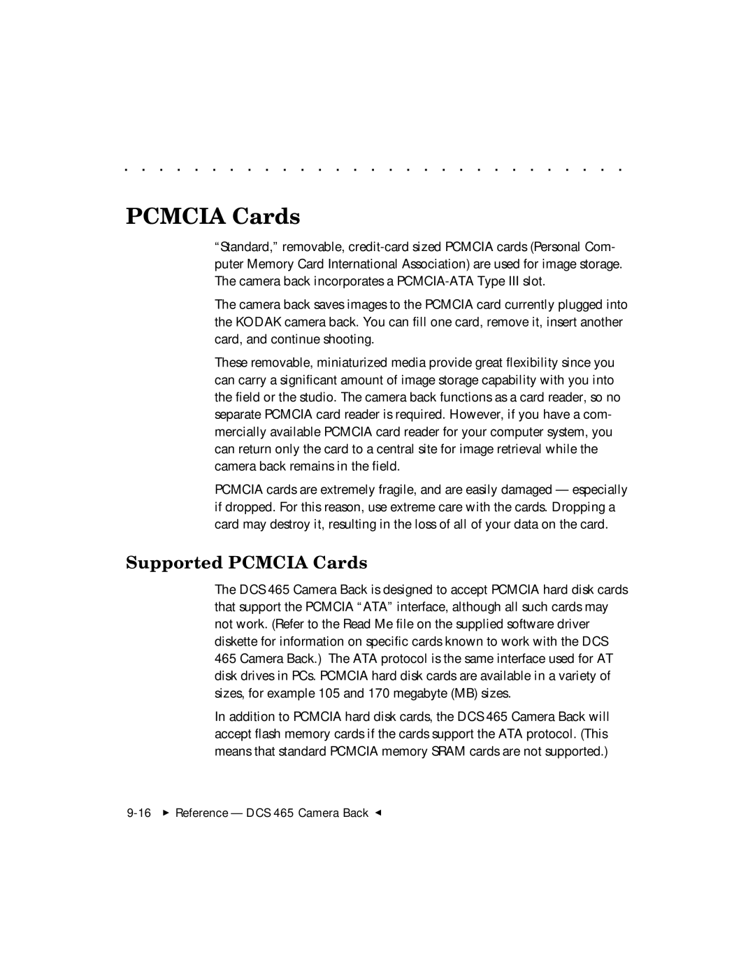 Kodak DCS 465 user manual Supported Pcmcia Cards 