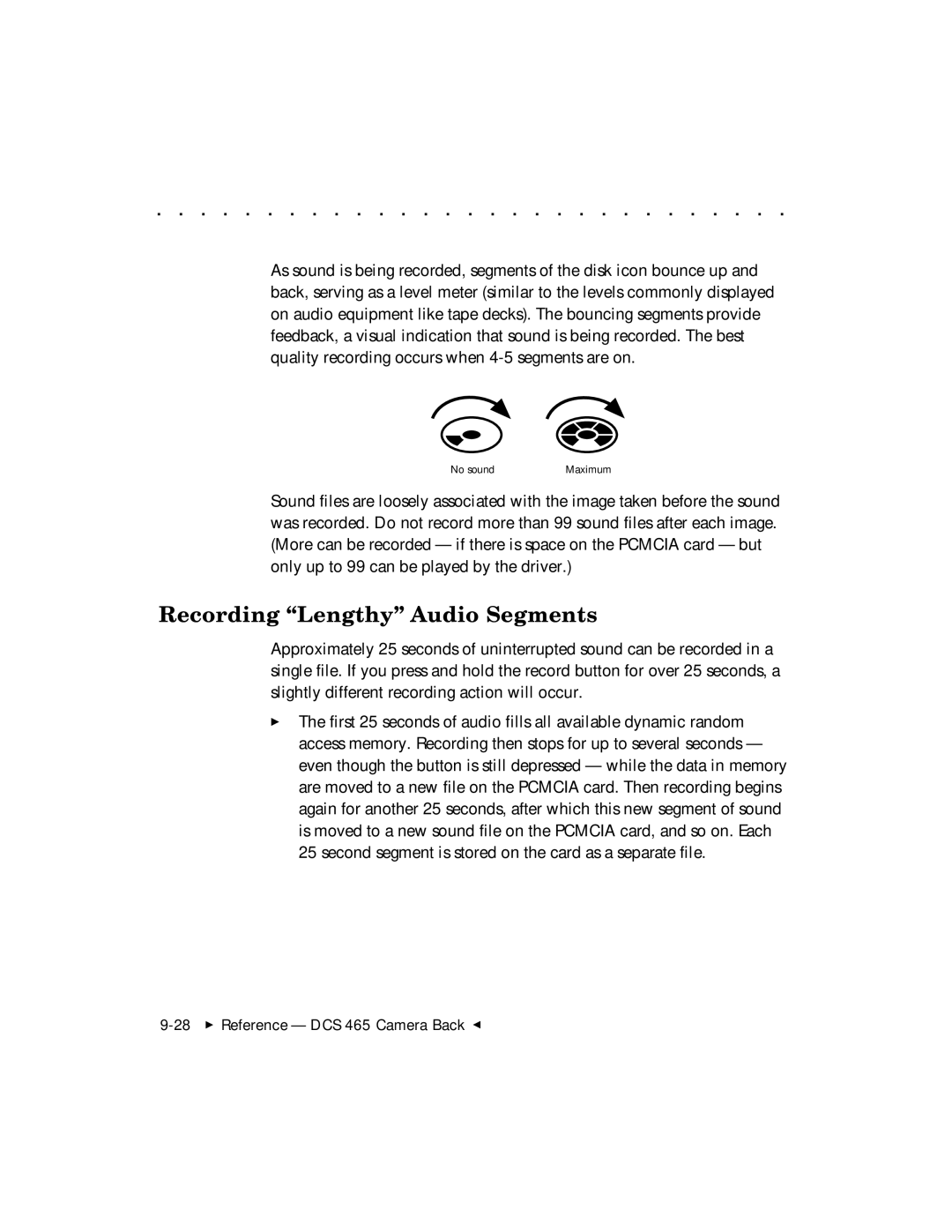 Kodak DCS 465 user manual Recording Lengthy Audio Segments 