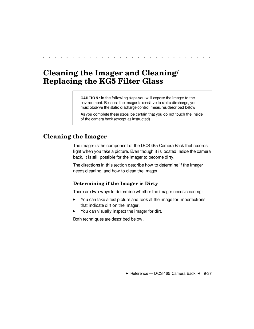 Kodak DCS 465 user manual Cleaning the Imager, Determining if the Imager is Dirty 