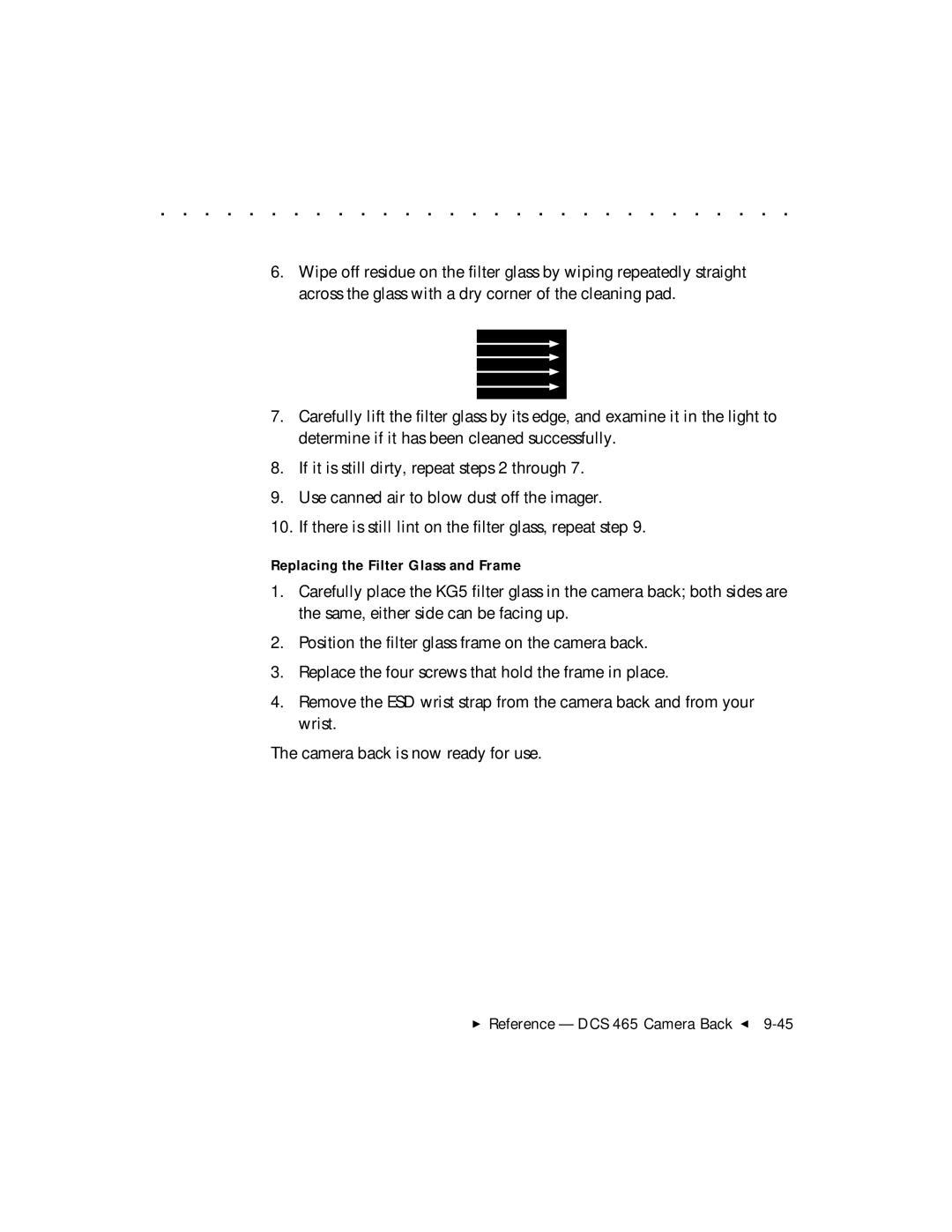 Kodak DCS 465 user manual Replacing the Filter Glass and Frame 