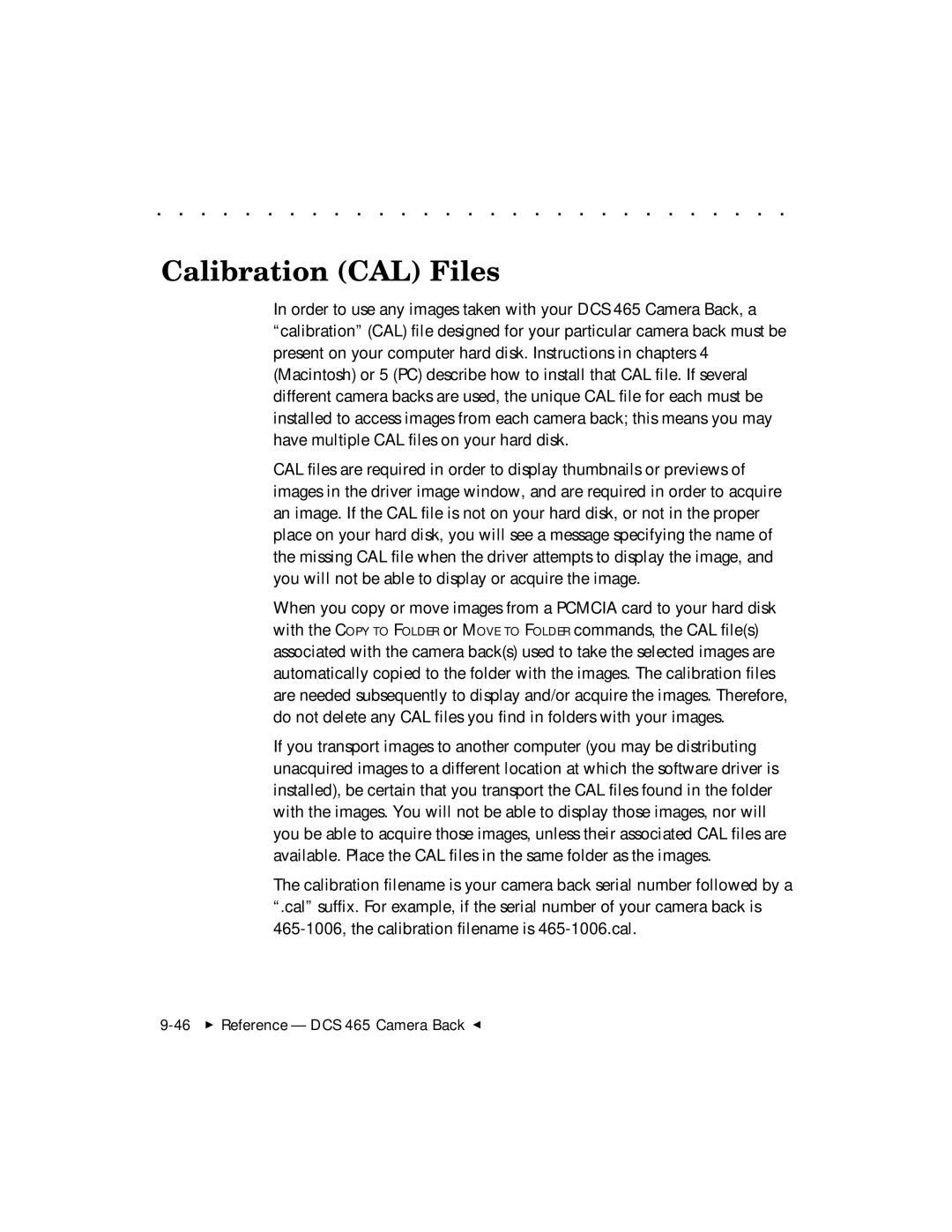 Kodak DCS 465 user manual Calibration CAL Files 