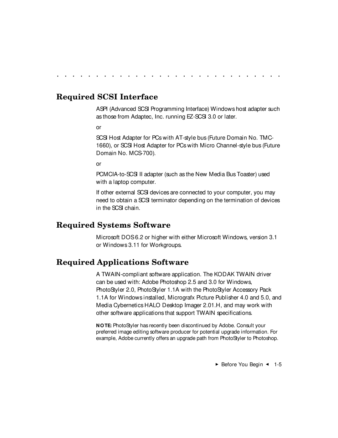 Kodak DCS 465 user manual Required Scsi Interface 