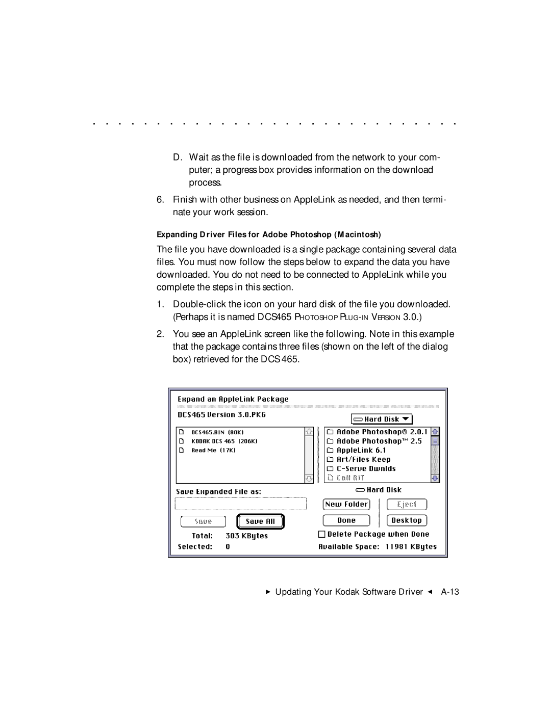 Kodak DCS 465 user manual Expanding Driver Files for Adobe Photoshop Macintosh 