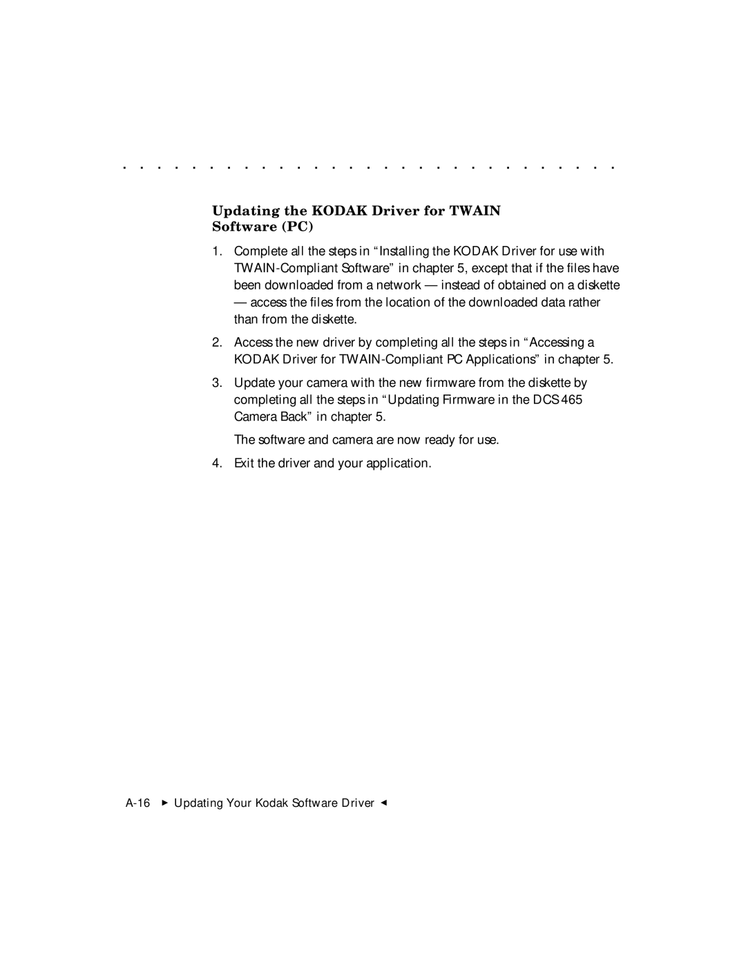 Kodak DCS 465 user manual Updating the Kodak Driver for Twain Software PC 