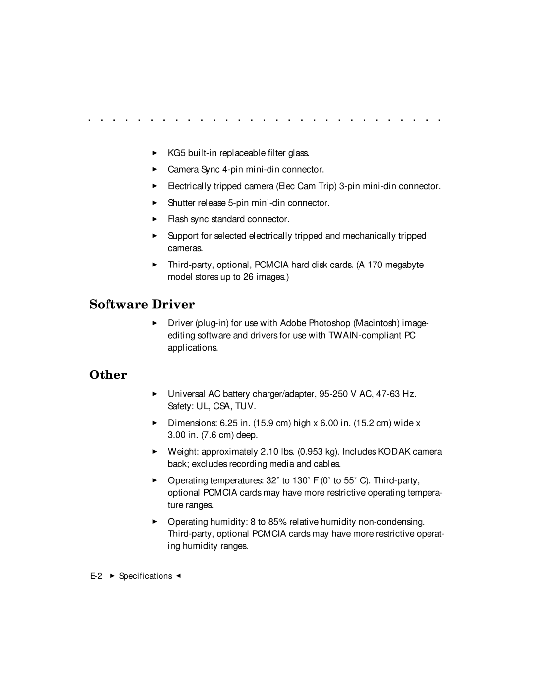 Kodak DCS 465 user manual Software Driver, Other 