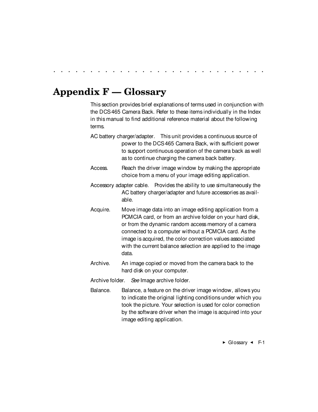 Kodak DCS 465 user manual Appendix F Glossary 