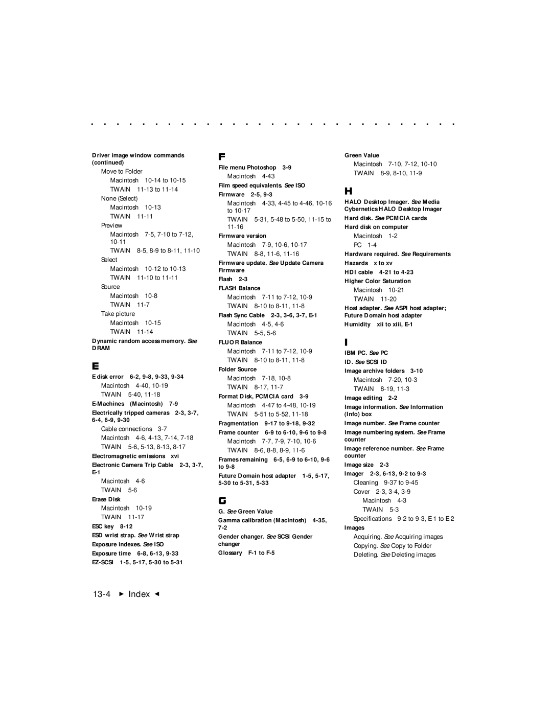 Kodak DCS 465 user manual 13-4  Index G 