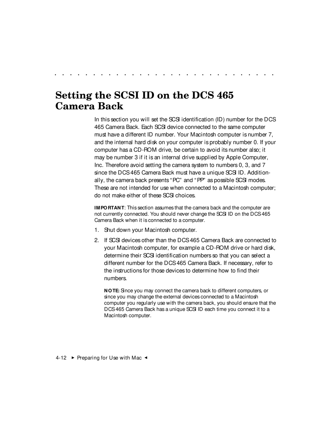 Kodak user manual Setting the Scsi ID on the DCS 465 Camera Back 