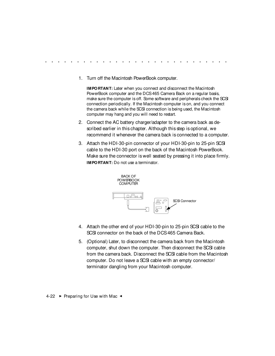 Kodak DCS 465 user manual Turn off the Macintosh PowerBook computer 