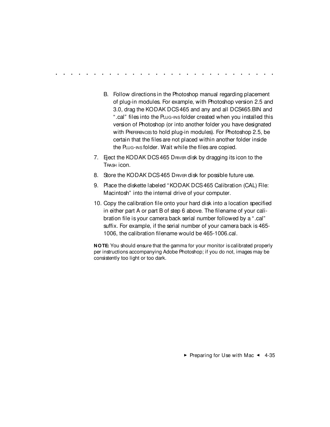 Kodak DCS 465 user manual  Preparing for Use with Mac G 