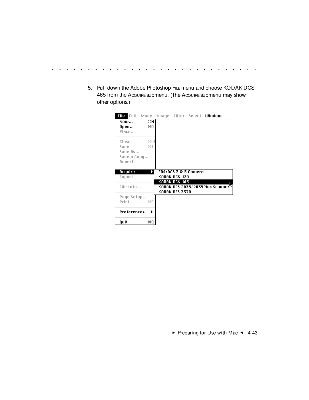 Kodak DCS 465 user manual  Preparing for Use with Mac G 