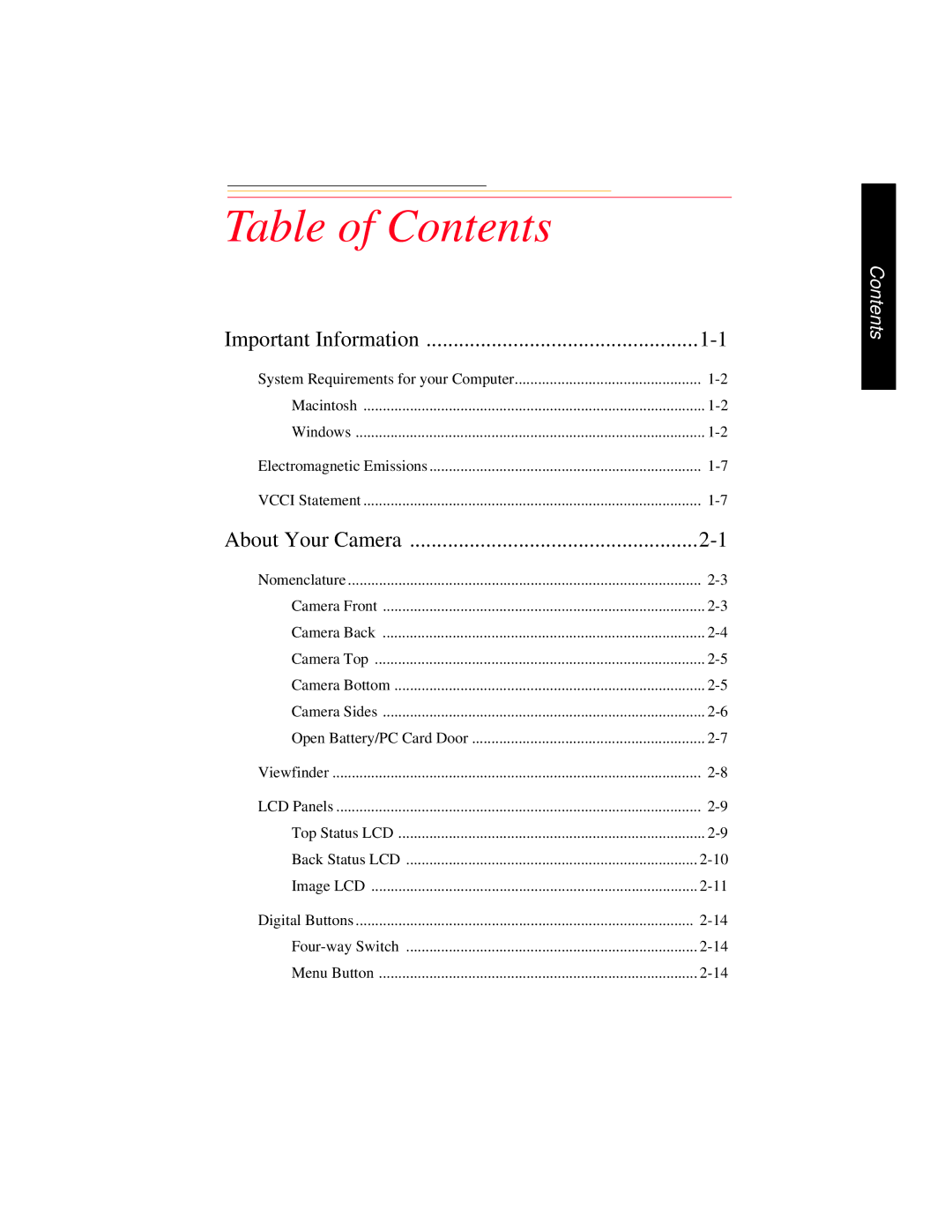 Kodak DCS 700 manual Table of Contents 