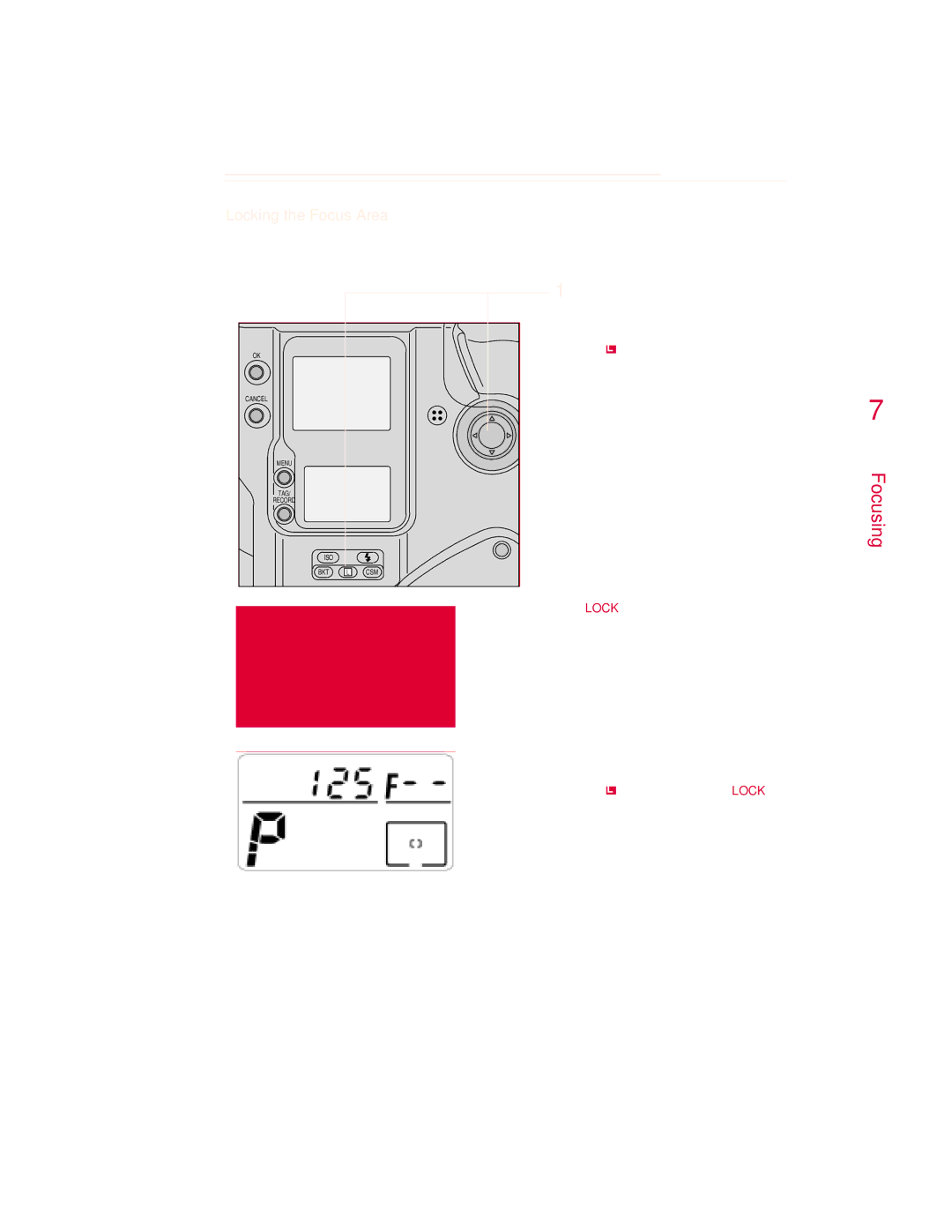 Kodak DCS 700 manual Focusing, Locking the Focus Area 