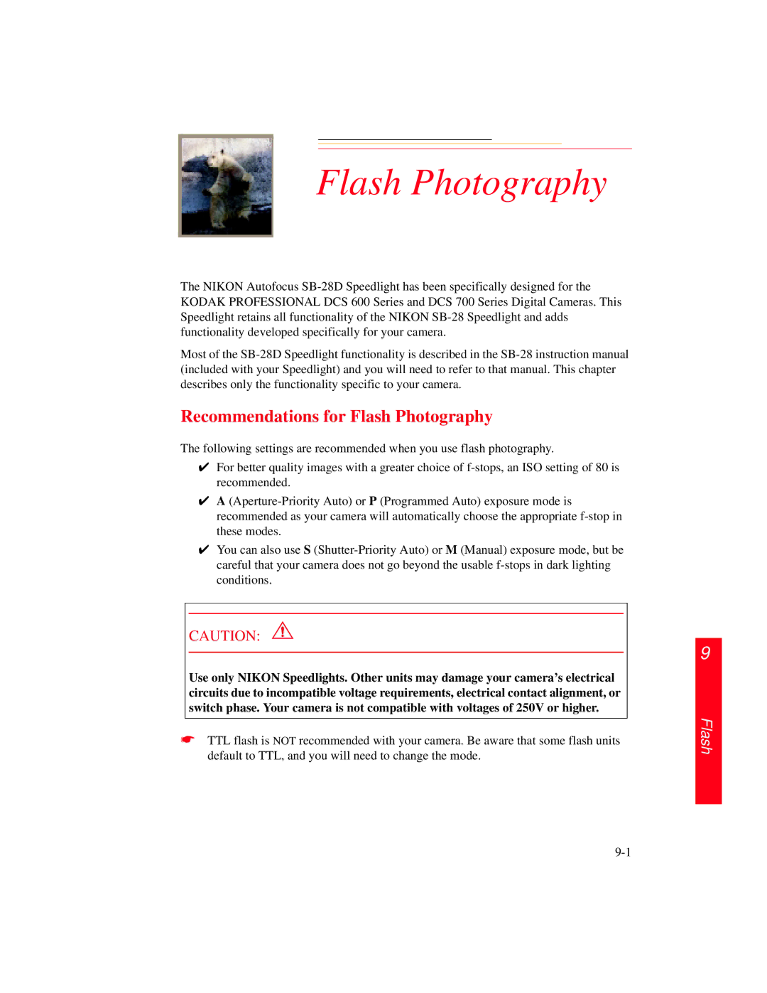 Kodak DCS 700 manual Recommendations for Flash Photography 