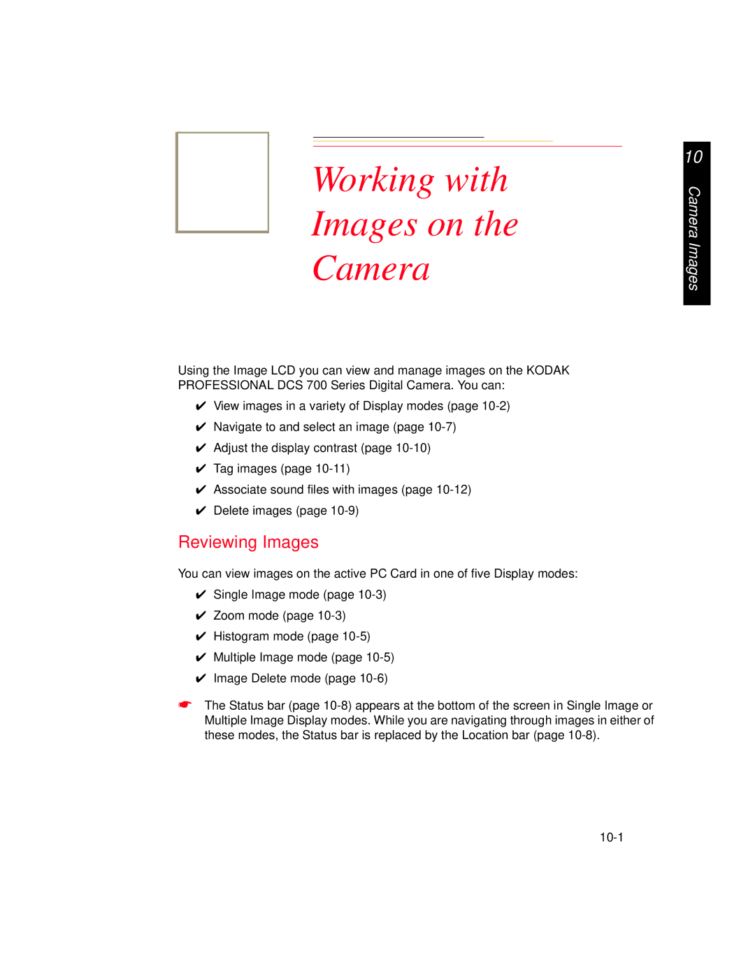 Kodak DCS 700 manual Working with Images on Camera, Reviewing Images 