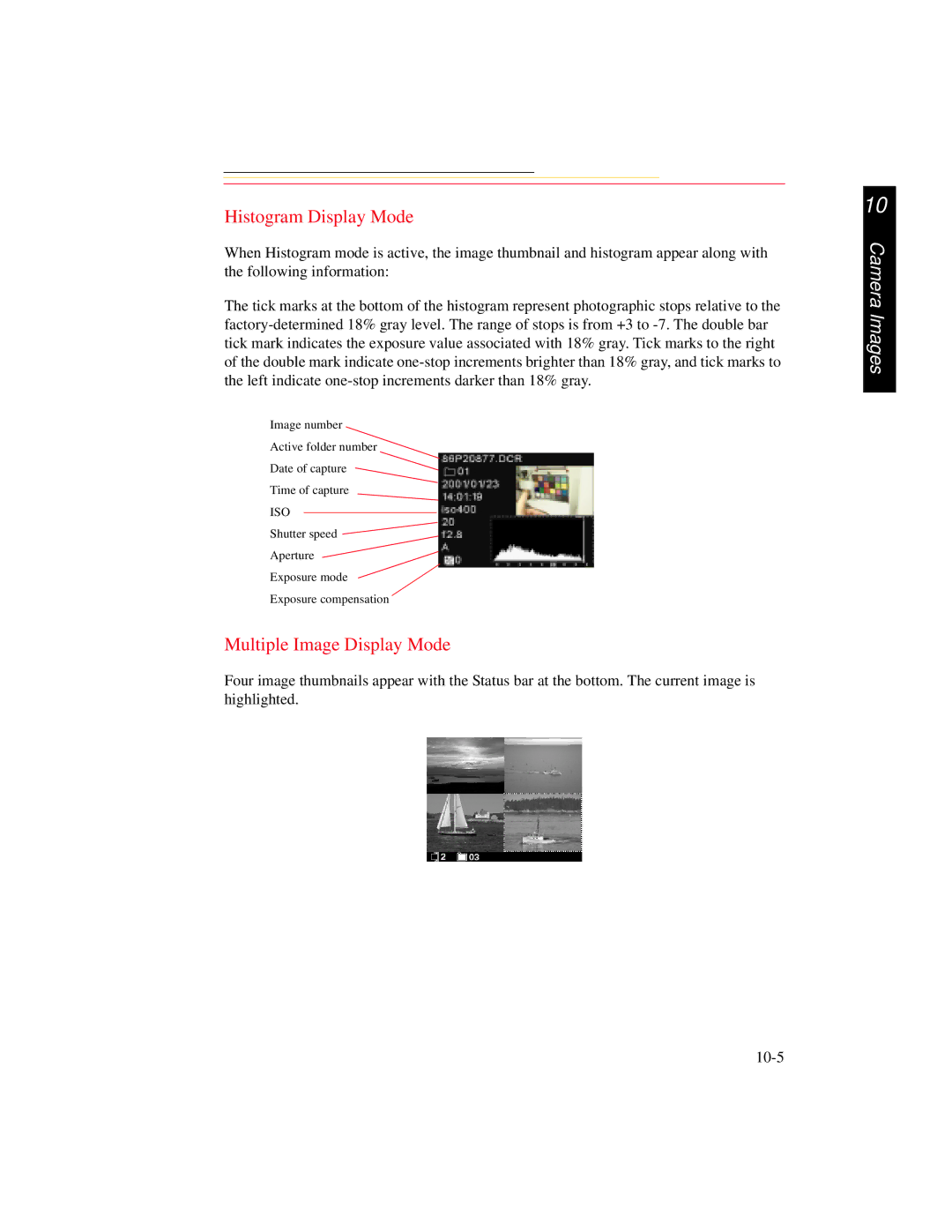 Kodak DCS 700 manual Histogram Display Mode, Multiple Image Display Mode 