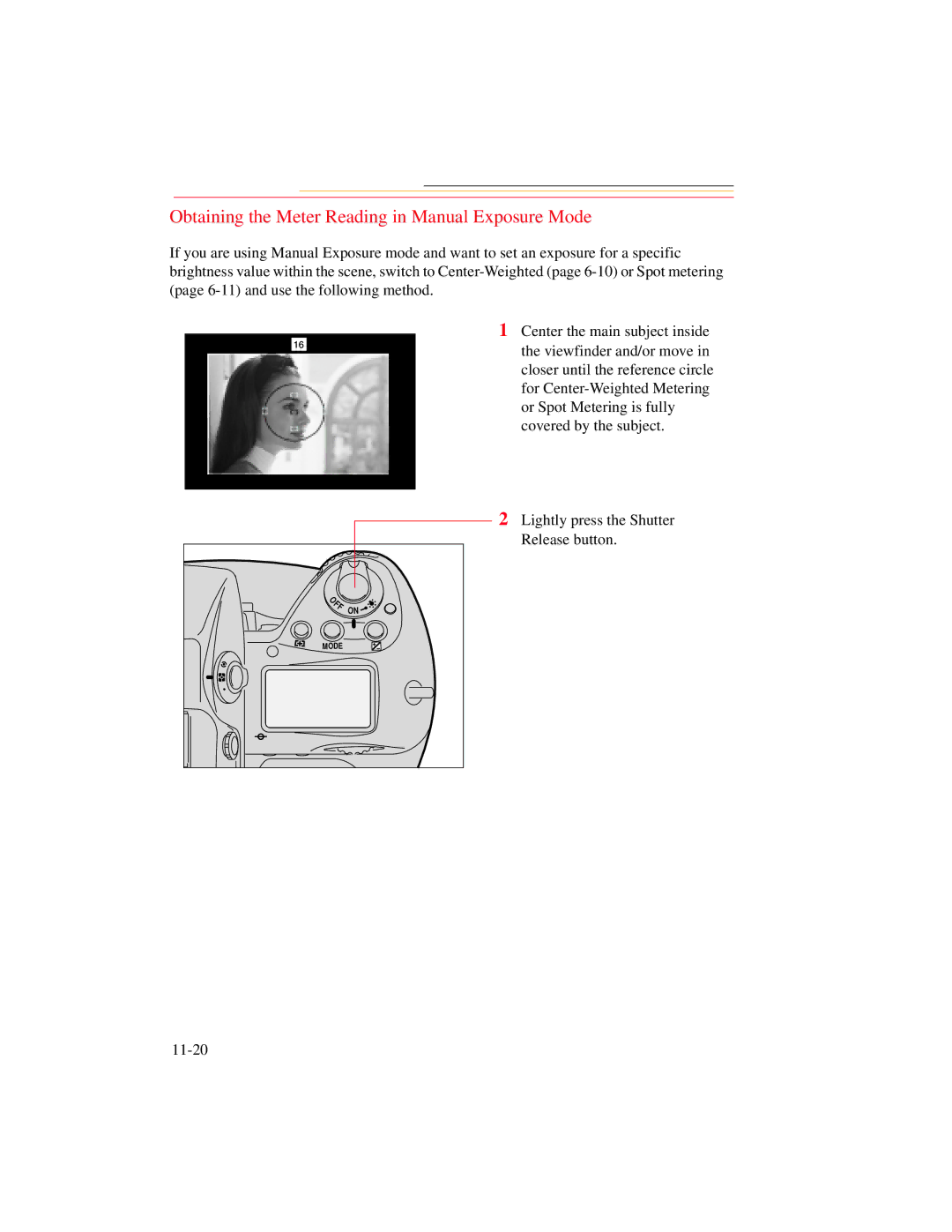 Kodak DCS 700 manual Obtaining the Meter Reading in Manual Exposure Mode 