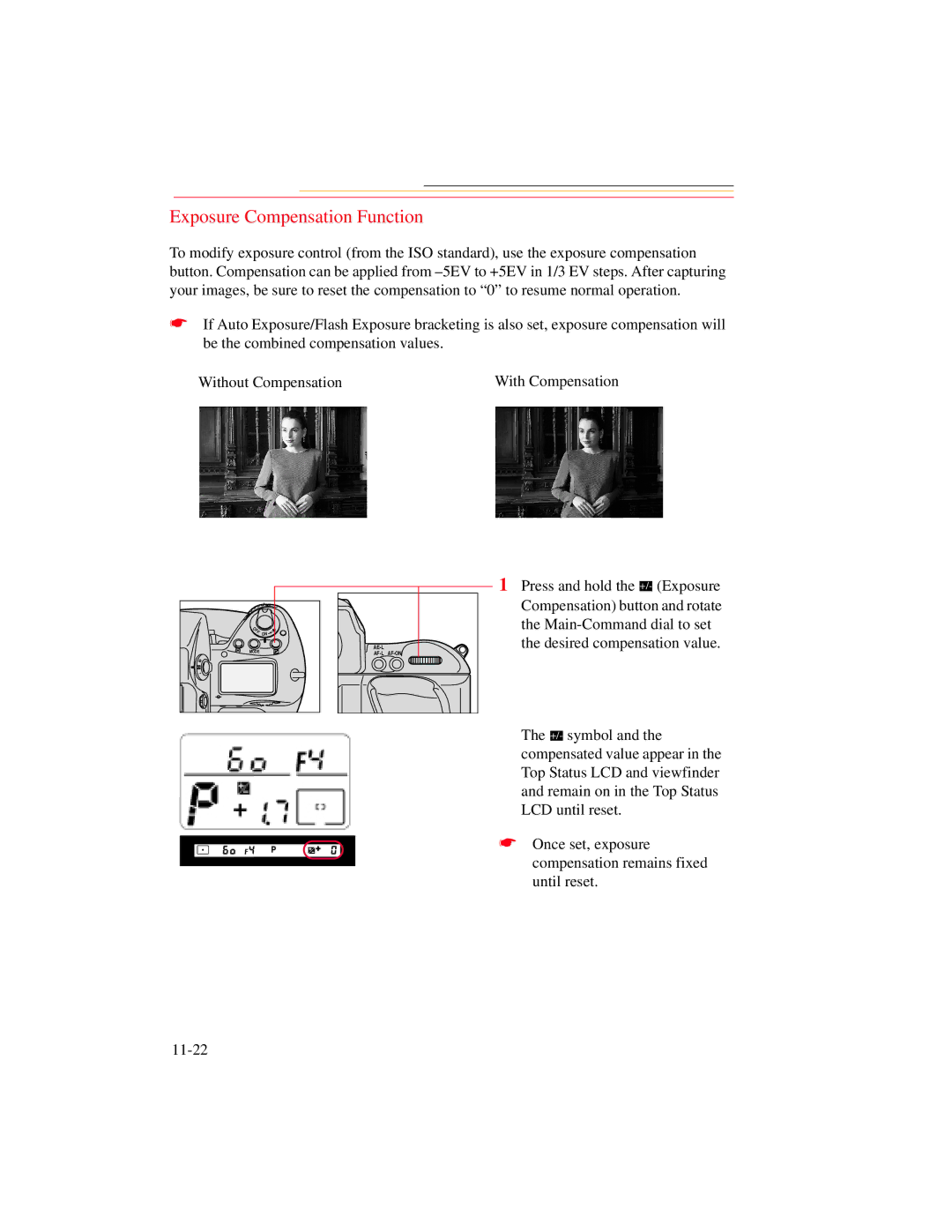 Kodak DCS 700 manual Exposure Compensation Function 