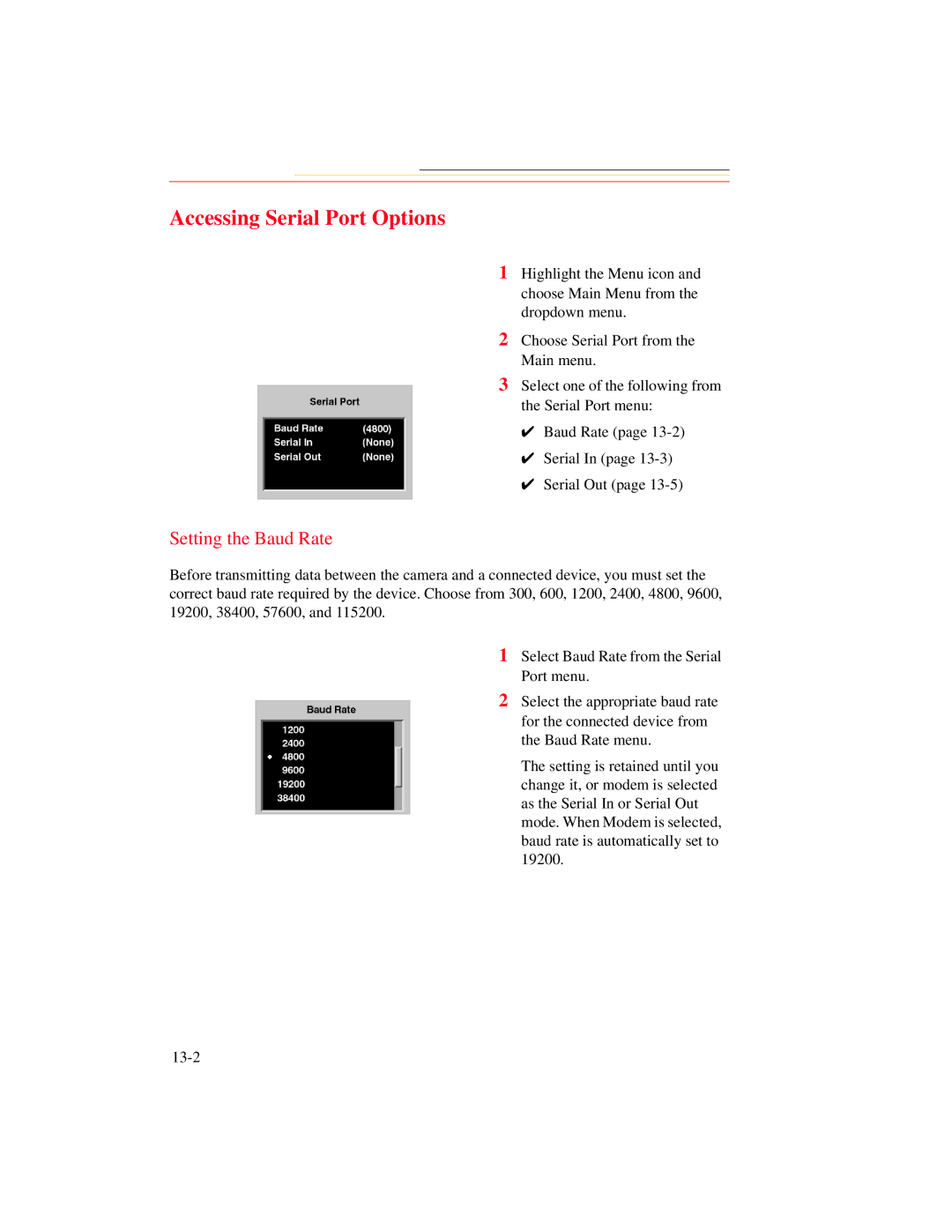 Kodak DCS 700 manual Accessing Serial Port Options, Setting the Baud Rate 