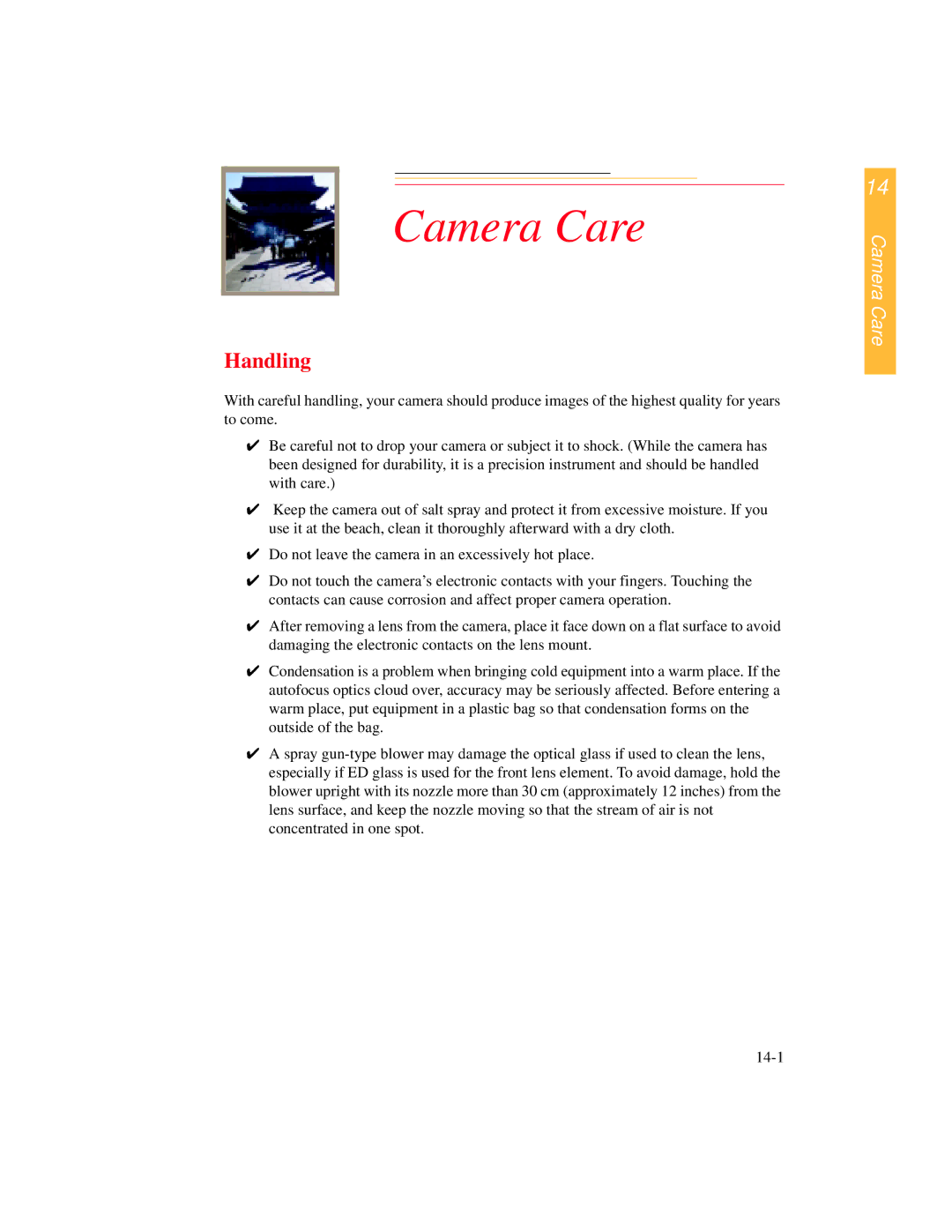 Kodak DCS 700 manual Camera Care, Handling 