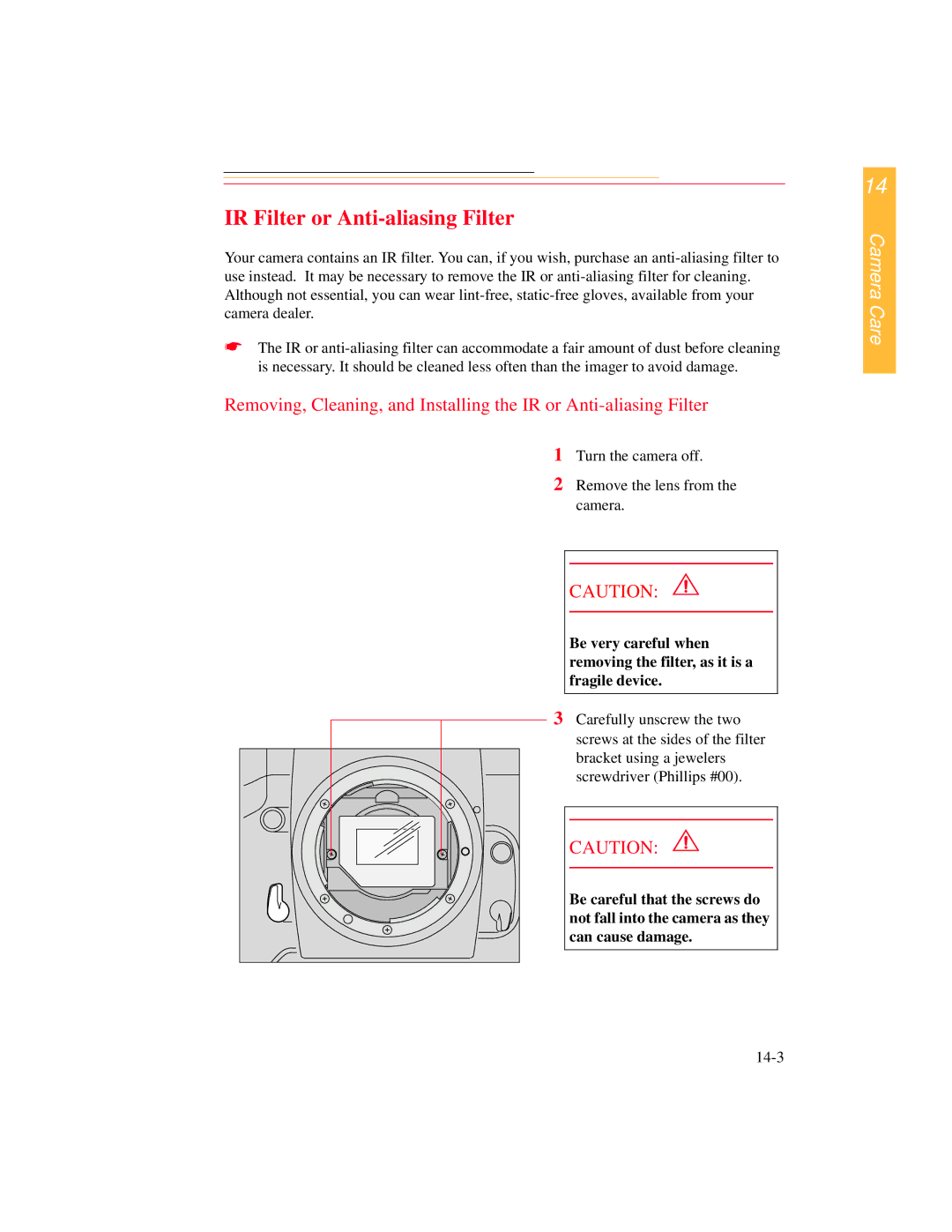 Kodak DCS 700 manual IR Filter or Anti-aliasing Filter 