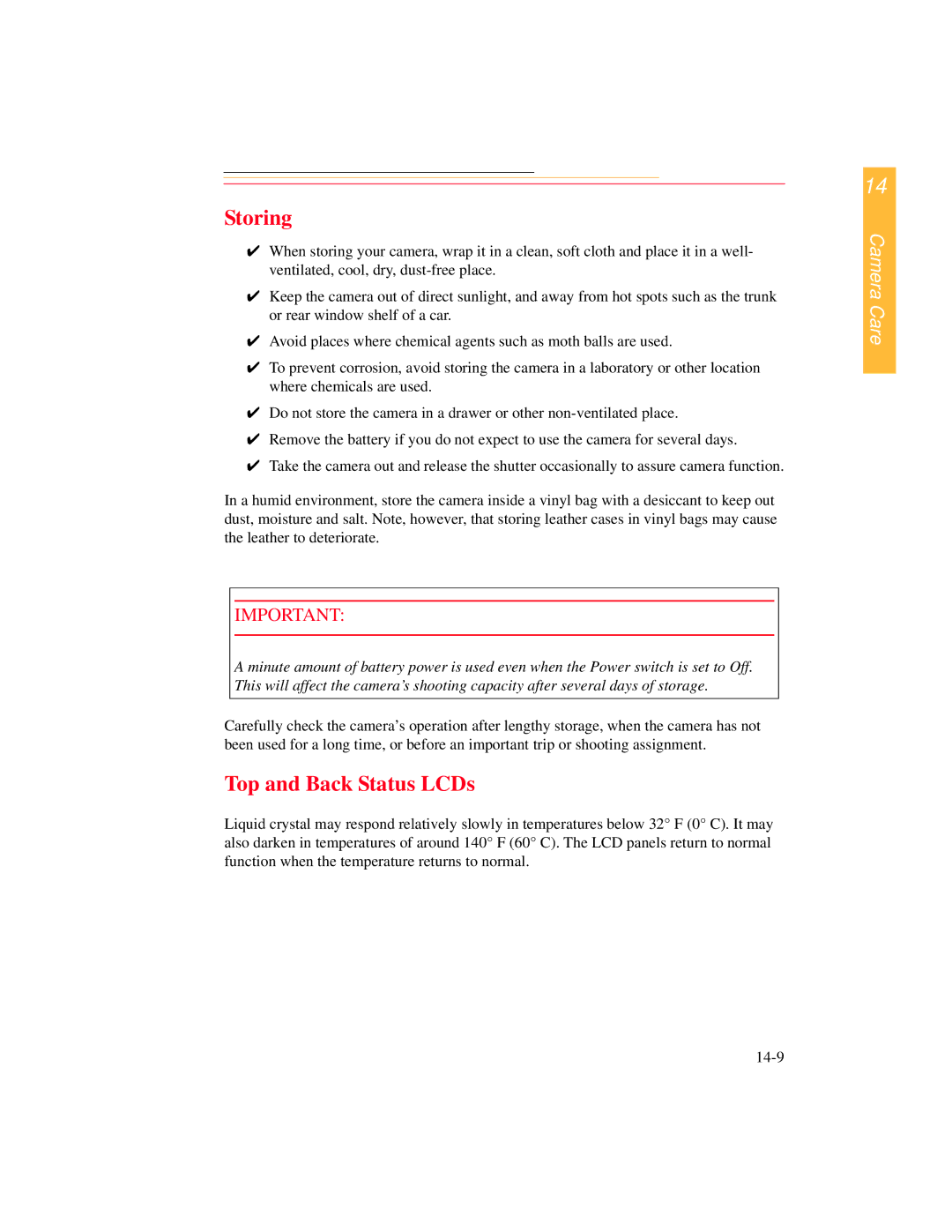 Kodak DCS 700 manual Storing, Top and Back Status LCDs 