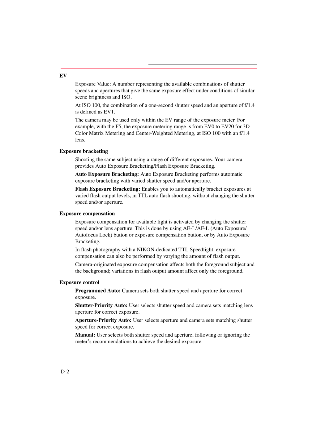 Kodak DCS 700 manual Exposure bracketing, Exposure compensation, Exposure control 