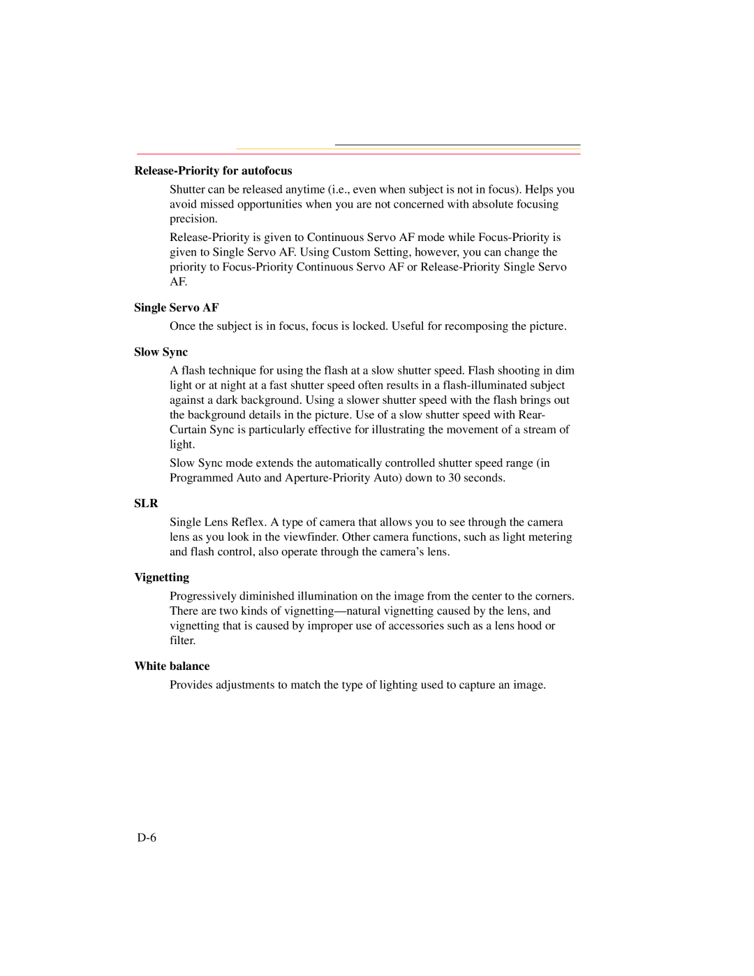 Kodak DCS 700 manual Release-Priority for autofocus, Slow Sync, Vignetting, White balance 