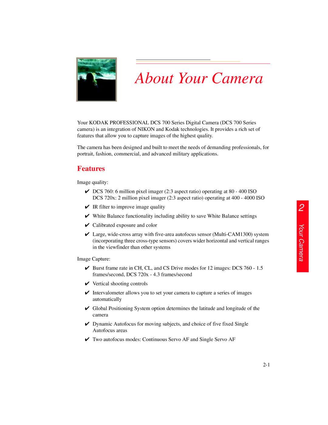 Kodak DCS 700 manual About Your Camera, Features 