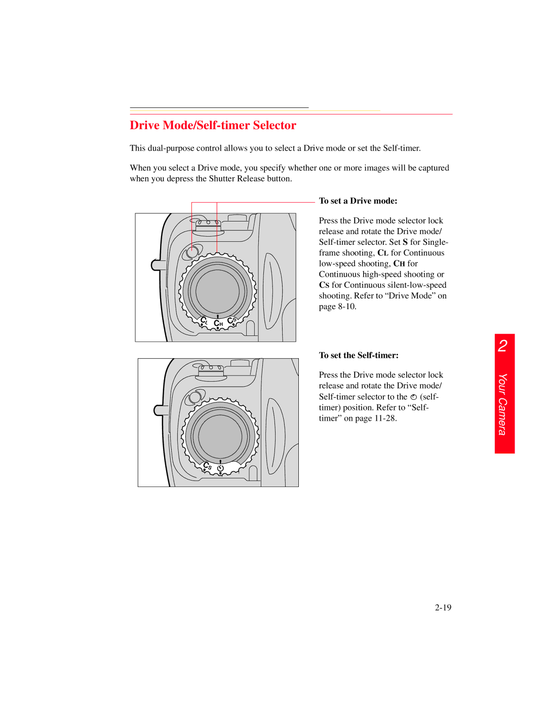 Kodak DCS 700 manual Drive Mode/Self-timer Selector, To set a Drive mode, To set the Self-timer 