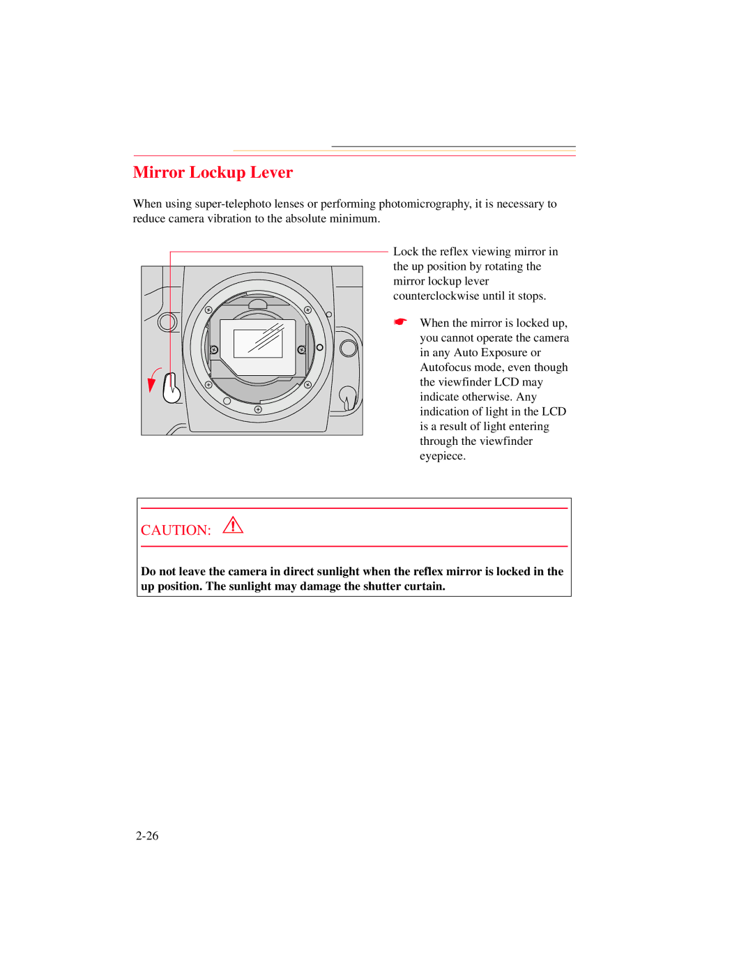 Kodak DCS 700 manual Mirror Lockup Lever 