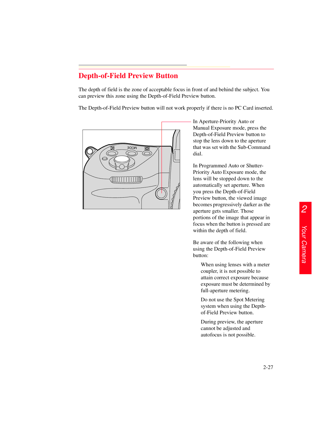 Kodak DCS 700 manual Depth-of-Field Preview Button 